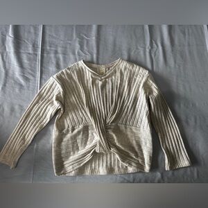 Girls Beige Ribbed Long Sleeve Top